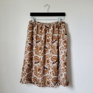 Multi-Color Brown Flowy Paisley Print Ruffle Hem Skirt